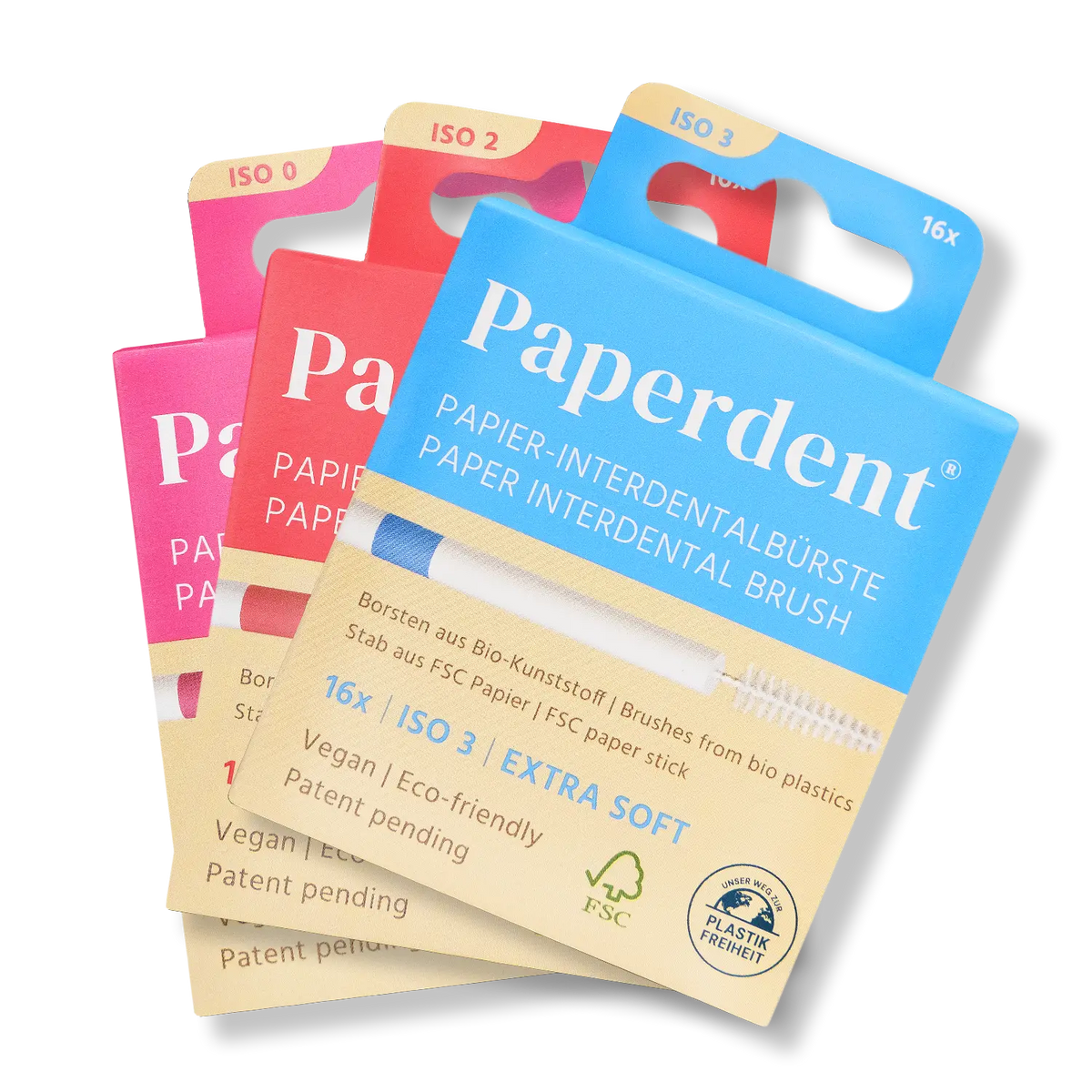 Interdentalbürsten drei Varianten aus Papier, nachhaltig und vegan