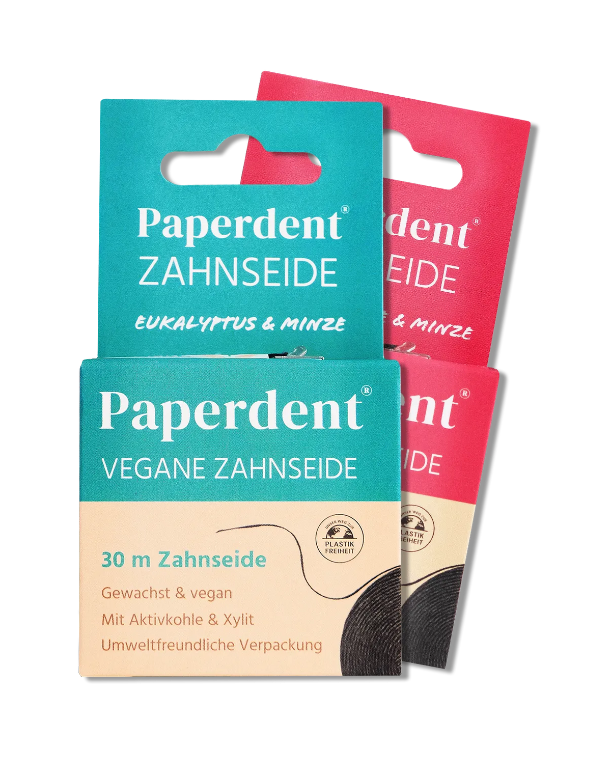 Vegane Zahnseide in Verpackung aus Papier, nachhaltig und vegan