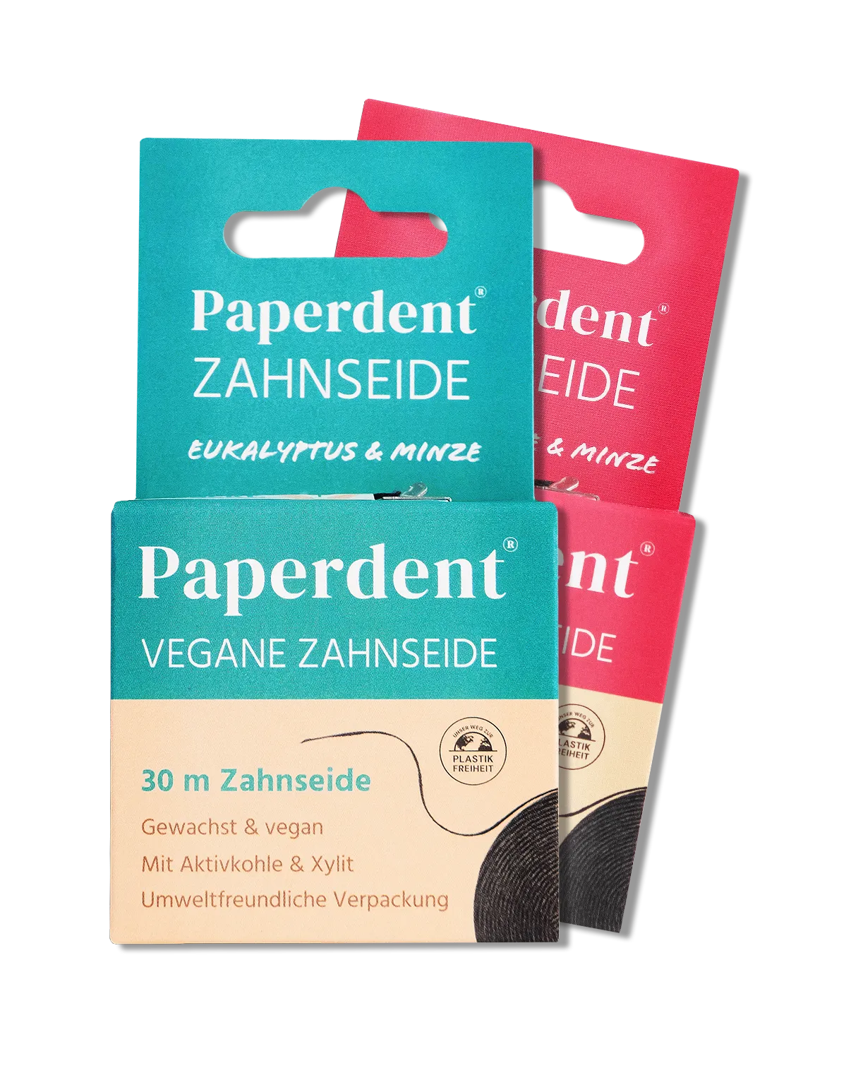 Vegane Zahnseide in Verpackung aus Papier, nachhaltig und vegan